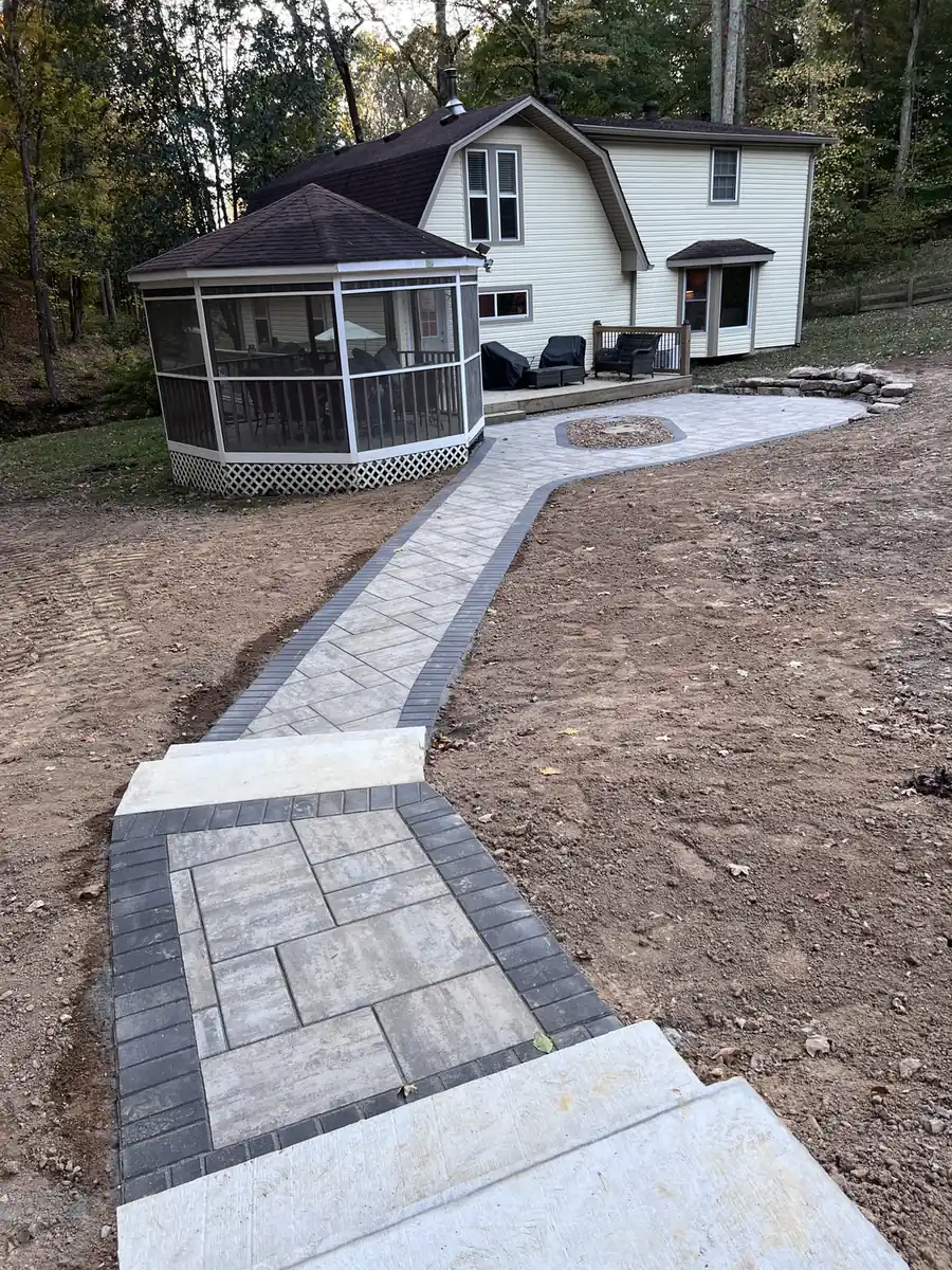Paver walkway and patio leading to a screened gazebo in Nashville, TN